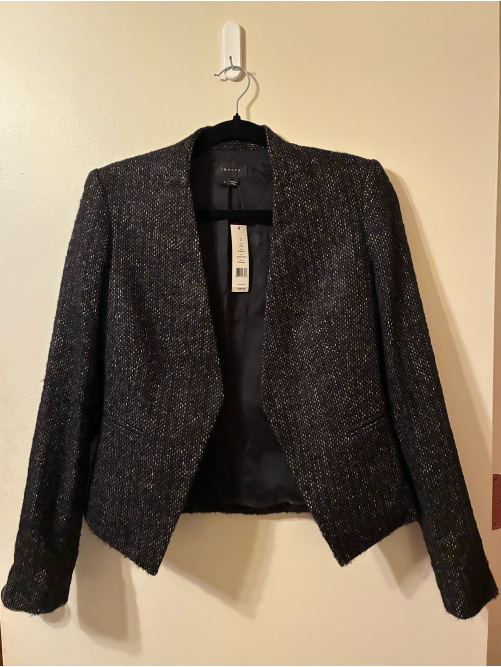 NWT Theory Lanai Blazer Black Multi Pretend
Tweed Open Front Office Event Size 2